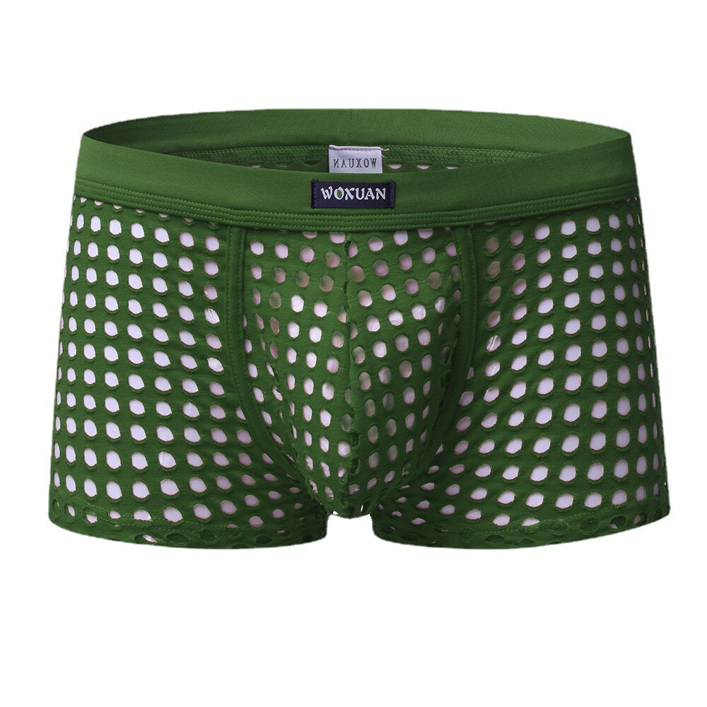 Mens Mesh Holes Transparent Solid Color Boxers Underwear