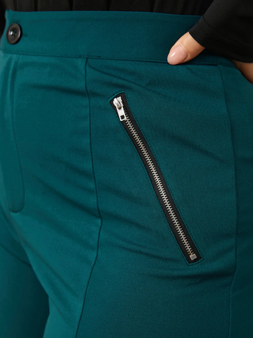 Plus Size Button Design Zip Front Pants