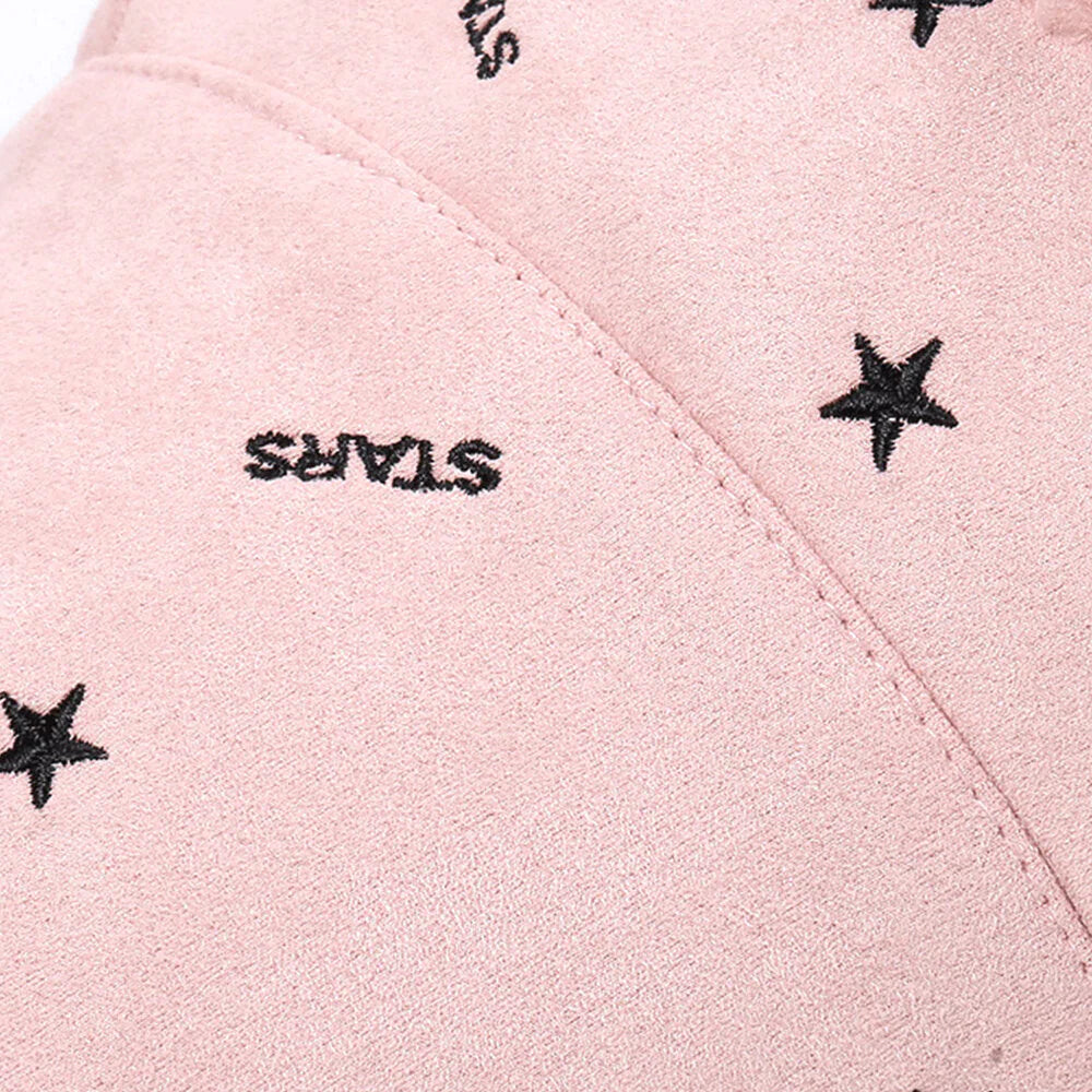 Women Cashmere And Suede Warm Soft Embroidery Stars Outdoor Bucket Hat