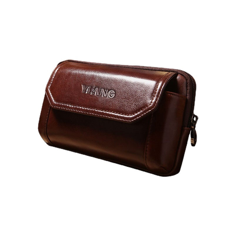 Men Vintage Genuine Leather 6.5 inch Phone Bag Waist Belt