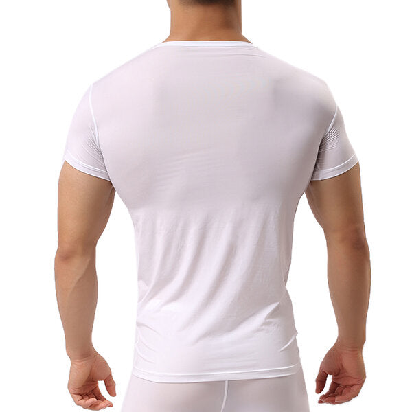 Men's Sports Primer Sexy Tops Pure Color Elastic Bodybuilding Comfortable Wear T-shirt