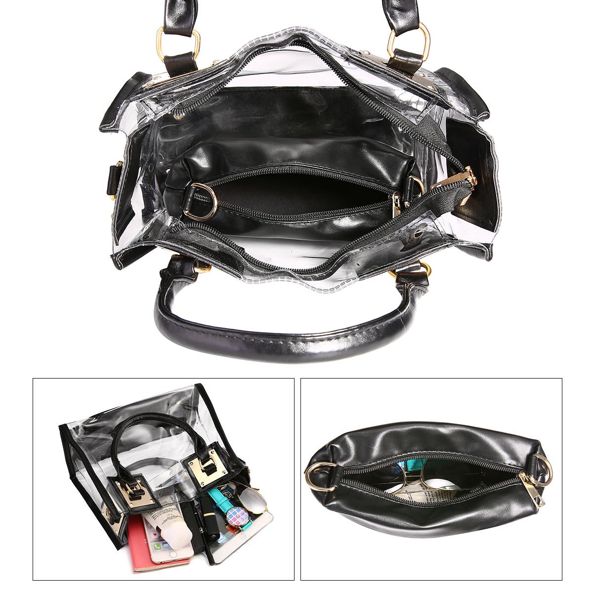 Women Fashion 2PCS Handbag Transparent Bag For Outdoor Date