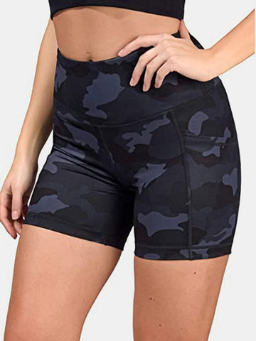 Women Camouflage Fitness Workout Biker Shorts With Pocket
