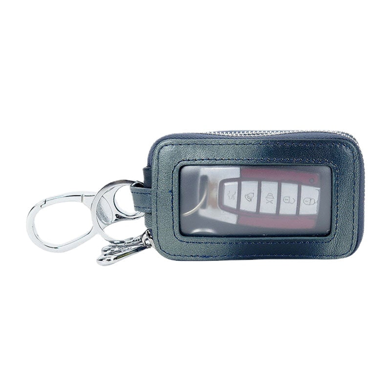Unsiex Genuine Leather Double Zipper Hanging Woven Pattern Car Key Case Holder Keychain Wallet