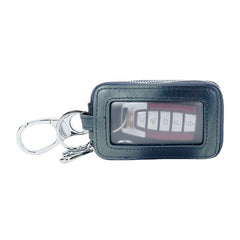 Unsiex Genuine Leather Double Zipper Hanging Woven Pattern Car Key Case Holder Keychain Wallet