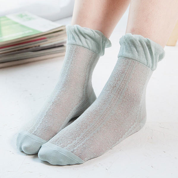 Women Cotton Ultra Thin Silk Elastic Mesh Socks Summer Solid Color Breathable Ankle Socks