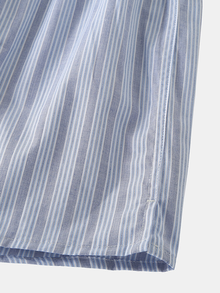 Mens 100% Cotton Colorful Striped Print Loose Fit Elastic Waist Breathable Home Boxers