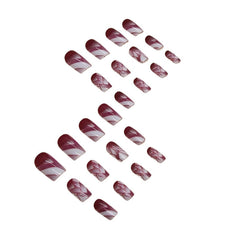 24pcs Glossy Purple Gradient French Press On Nails, Rhombus Design, Short Square False Nails for Women Girls