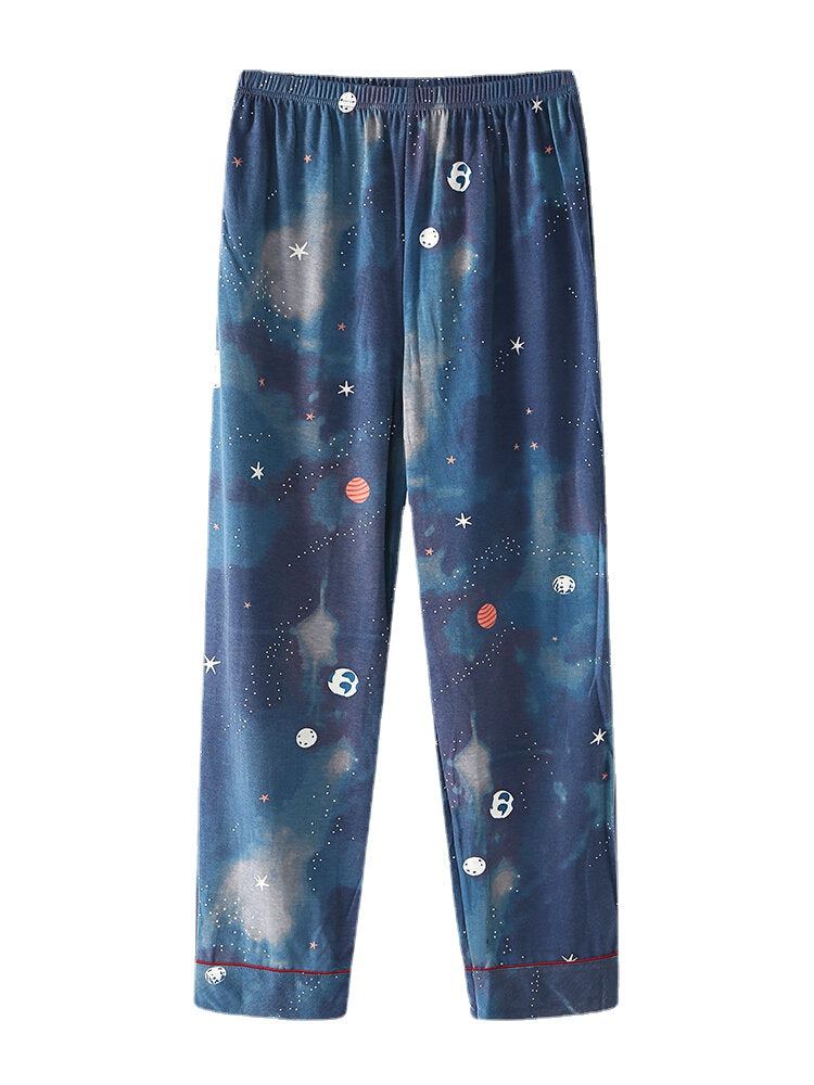 Women Starry Sky Print Cute Pullover Loose Elastic Waist Cartoon Home Pajama Set