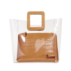 Women Clear Crocodile Pattern 2 Pieces Handbag