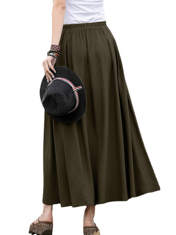 Leisure Solid Ruched Pocket Maxi Skirt
