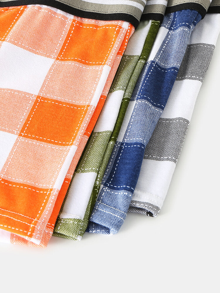 Mens Cotton Classical Plaid Print Home Breathable Mid Waist Boxers