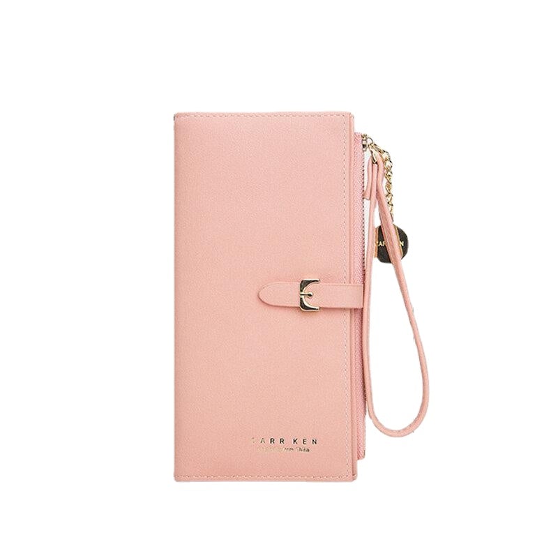 Women PU Leather Thin Solid Color Bifold Long Purse Card Holder Wallet