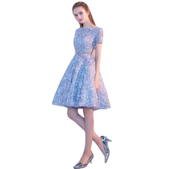 Elegant Gray Lace Prom Party Formal Gown - Sheseelady