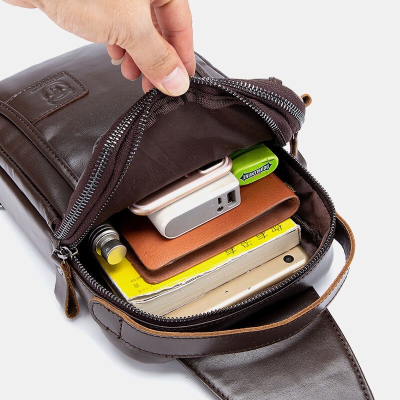 Vintage Genuine Leather Chest Bag Crossbody Shoulder