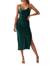 Women‘s Satin Dress Mini Dress Green Black Wine Sleeveless Pure Color Backless Spring Summer V Neck  S M L XL