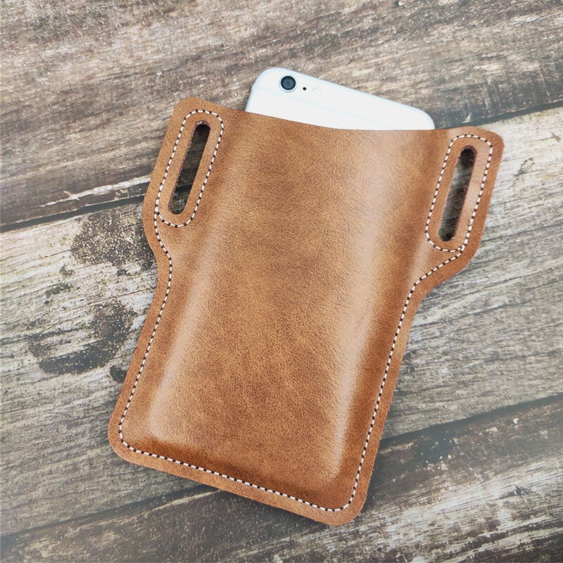 Men Retro Genuine Leather Phone Bag Waist Belt EDC For Outdoor