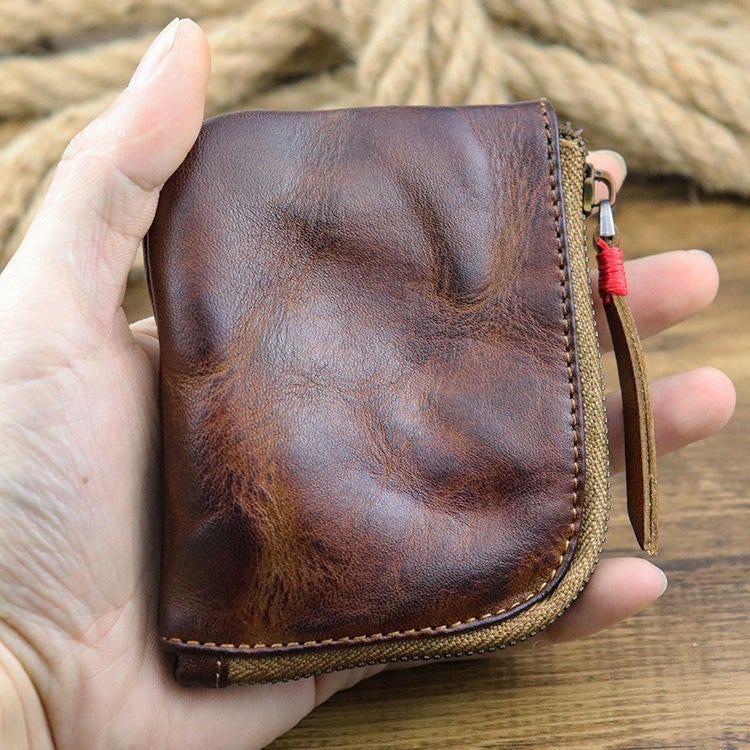 Men Genuine Leather Vinatge Casual Zipper Cash Wallet