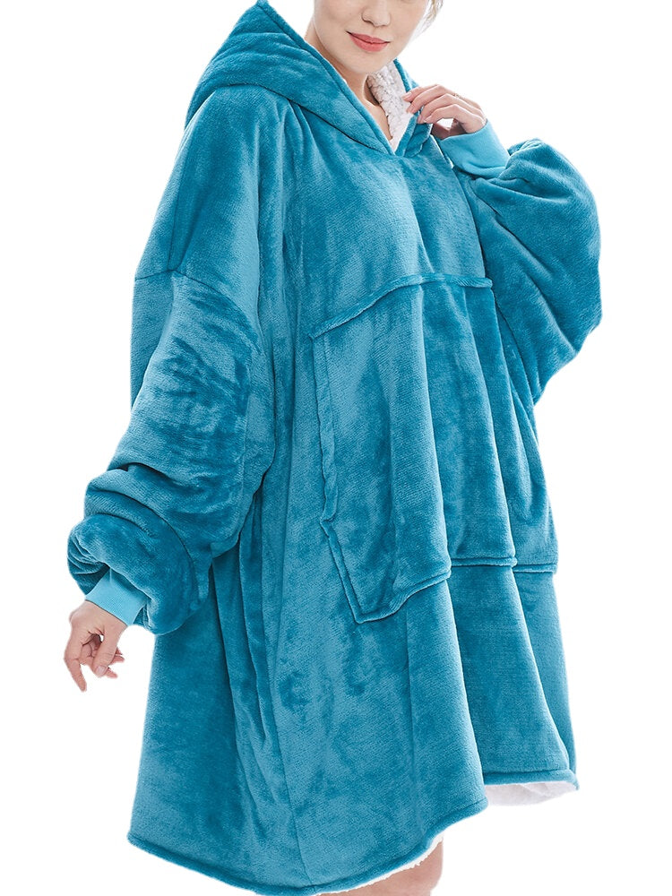 Women's Oversized Flannel Fleece Blanket Hoodie with Kangaroo Pocket