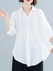 Solid Ruched Asymmetrical Lapel Casual Loose Blouse