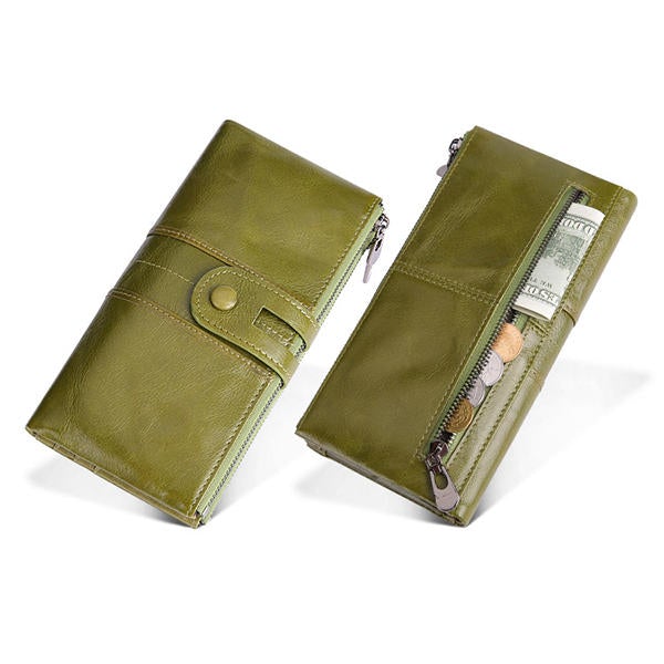 Women Genuine Leather RFID Antimagnetic Long Phone Wallet Card Holder Phone Bag