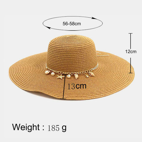 Women Sunscreen Vacation Beach Sun Hat Trinket Chain Decoration Elegant Stylish Straw Hat