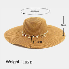 Women Sunscreen Vacation Beach Sun Hat Trinket Chain Decoration Elegant Stylish Straw Hat