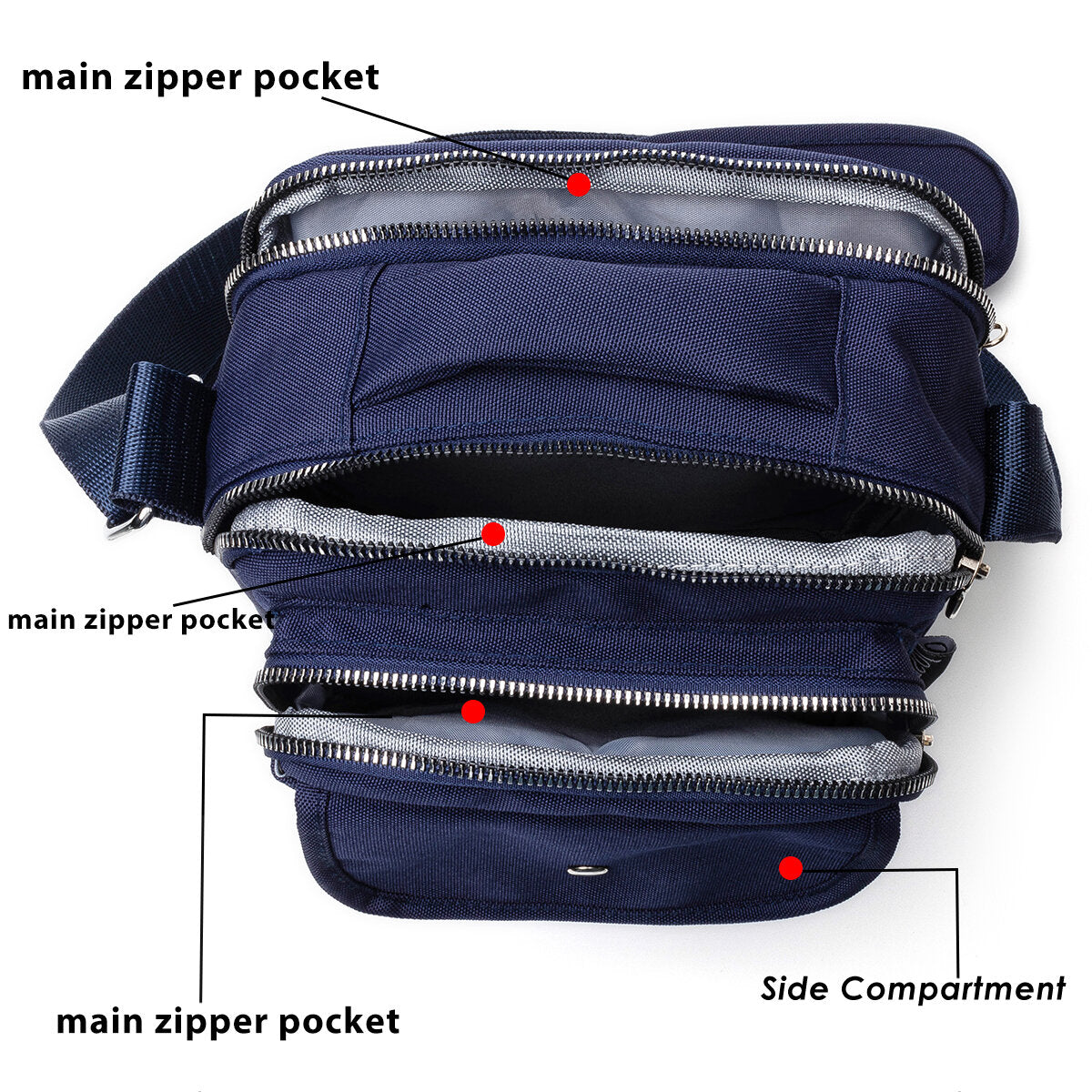 Women Nylon Large Capacity Zipper Crossbody Bag Multi-compartment Shoulder Messenger Bag