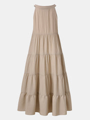 Casual Solid Sleeveless V-neck Pleated A-line Maxi Dress