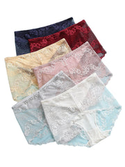 Plus Size Multi Color Women Lace Trim Mesh See Through Breathable High Waist Panties