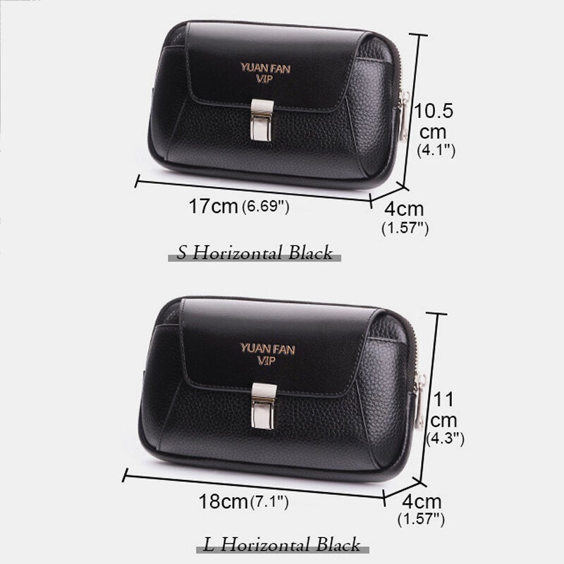 Men Vintage Horizontal Multi-pocket Genuine Leather Mini Wallet Purse 6.5 Inch Phone Bag Waist