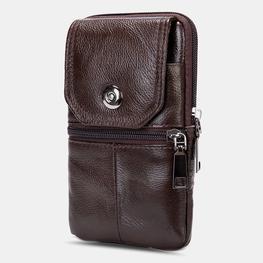 Men Genuine Leather Multifunctional Vintage 6.3 Inch Phone Bag Card Case Cowhide Waist