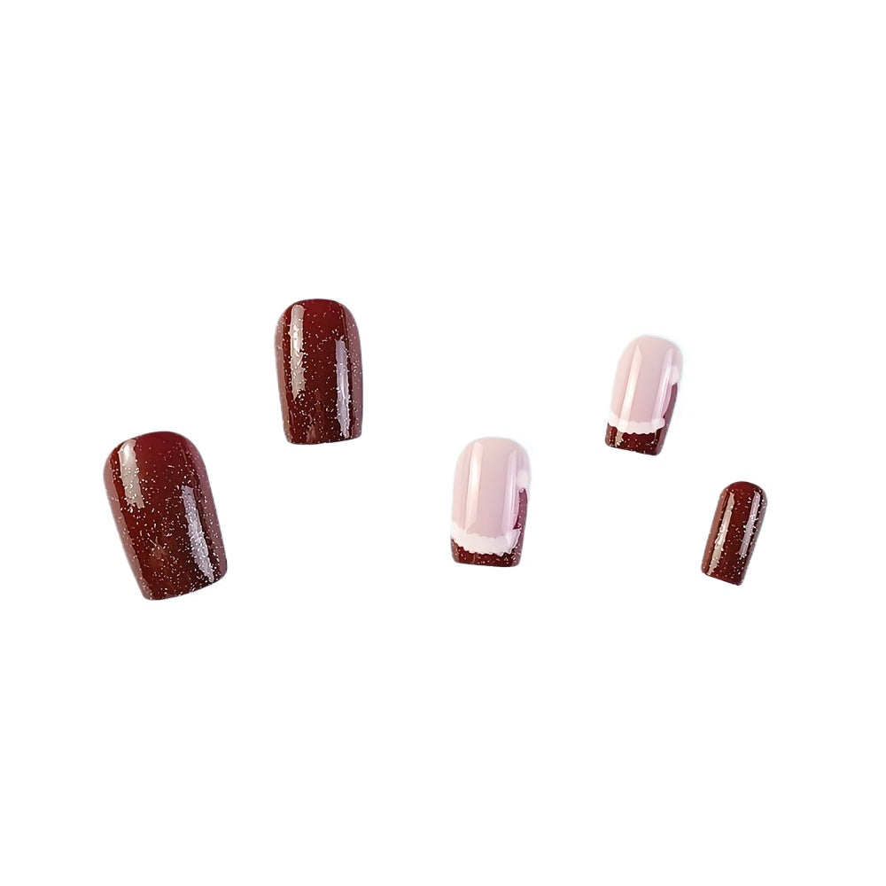 24pcs Red Glitter Christmas Hat Fake Nails, Glossy Medium Square Press On Nails, Winter X-mas Nail Decoration