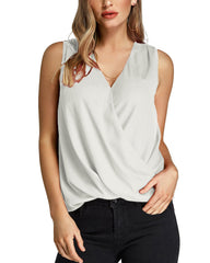 Solid Color V-neck Pleated Irregular Hem Tank Tops