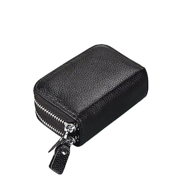 Women Men RFID Antimagnetic Genuine Leather Zipper Card Holder Purse Wallet