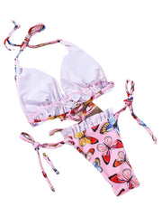 Butterfly Animal Print Halter Tie Summer Beach Swimwear Women Bikini