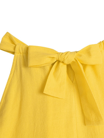 Cotton Solid Bowknot Ruffle Sleeveless Mini Dress