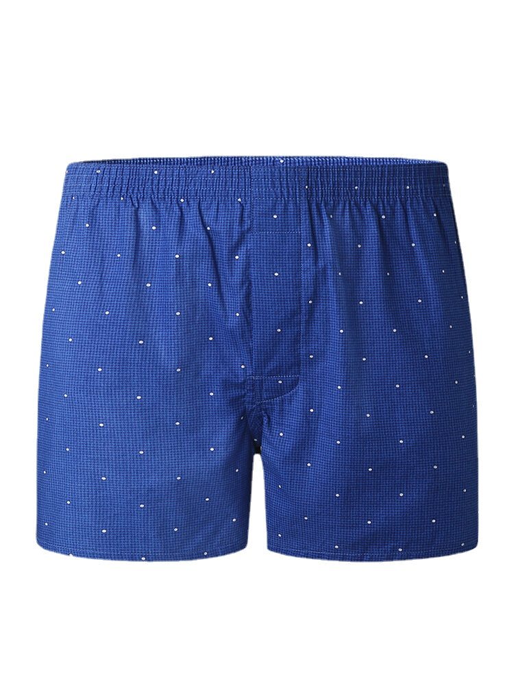 Mens 100% Cotton Polka Dot Print Thin Breathable Button Fly Home Elastic Waist Boxers