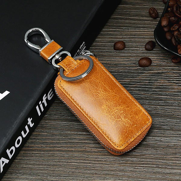 Men Genuine Leather Zipper Car Key Case Bag