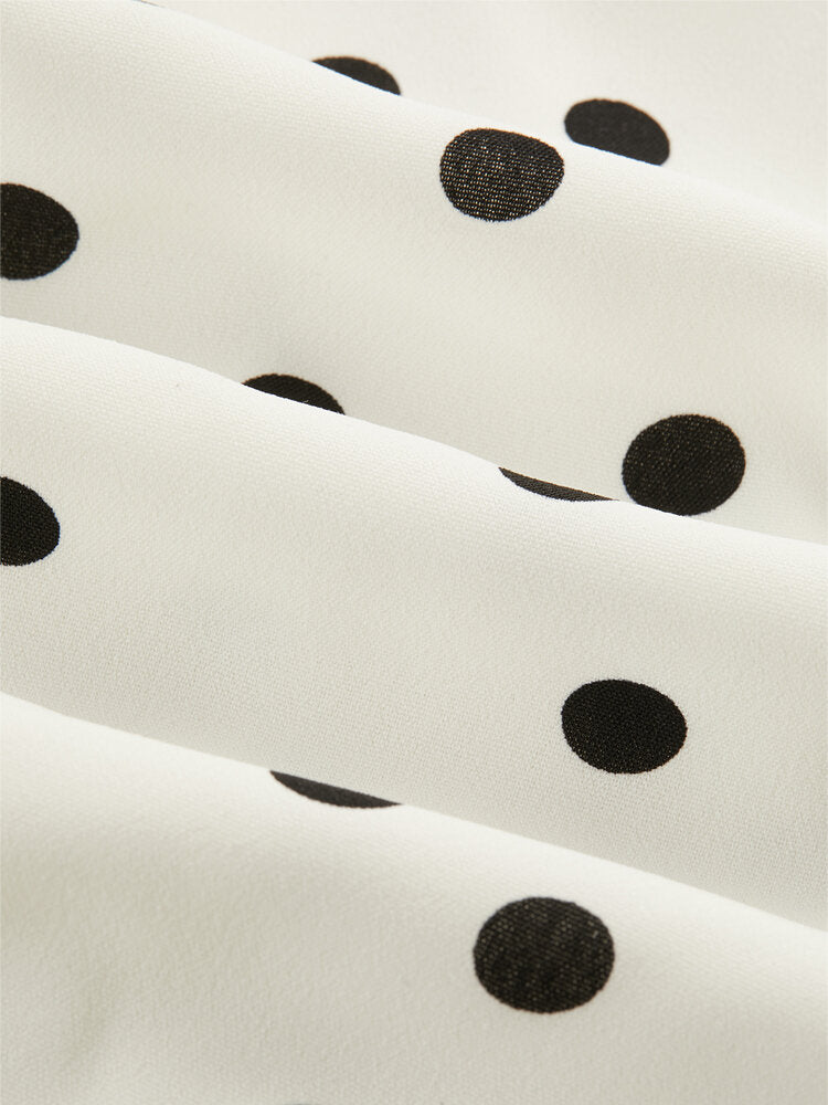 Polka Dot Print V-neck Ruffle Shoulder Holiday Mini Wrap Dress