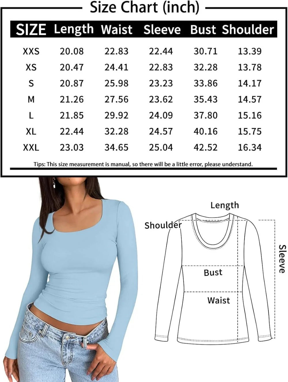 Womens Long Sleeve Shirts Crop Tops Basic Double Layering Tight Slim Fit T Shirts Winter Clothes