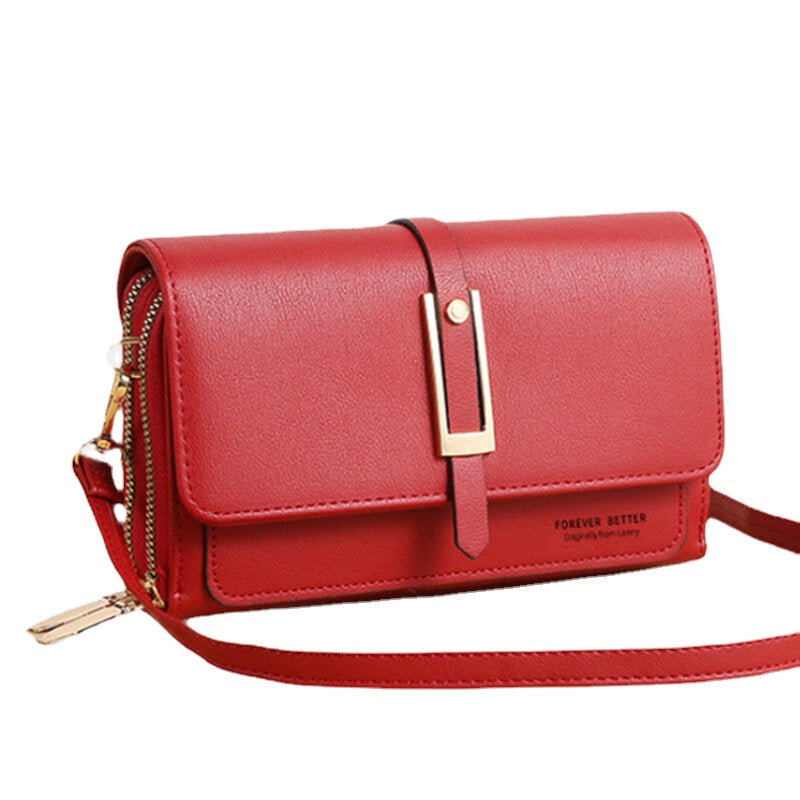 Women Faux Leather Double Layer Multifunction Phone Bag Crossbody Bag