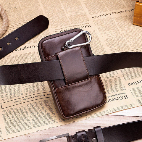Men Genuine Leather Large Capacity Waterproof Vintage 4.7 Inch Phone Bag Waist