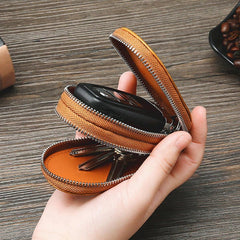 Men Genuine Leather Minimalist Wallet Double Zipper Car Key Case holder