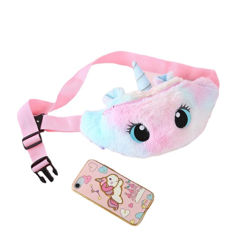 Fashionable Girls' Plush Waist Bag With Cute Unicorn Shape For Phone Coin
