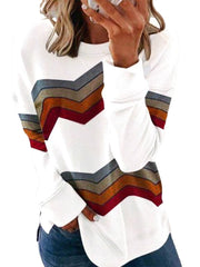 Women Colorful Chevron Print Pullover Long Sleeve Casual Sweatshirts