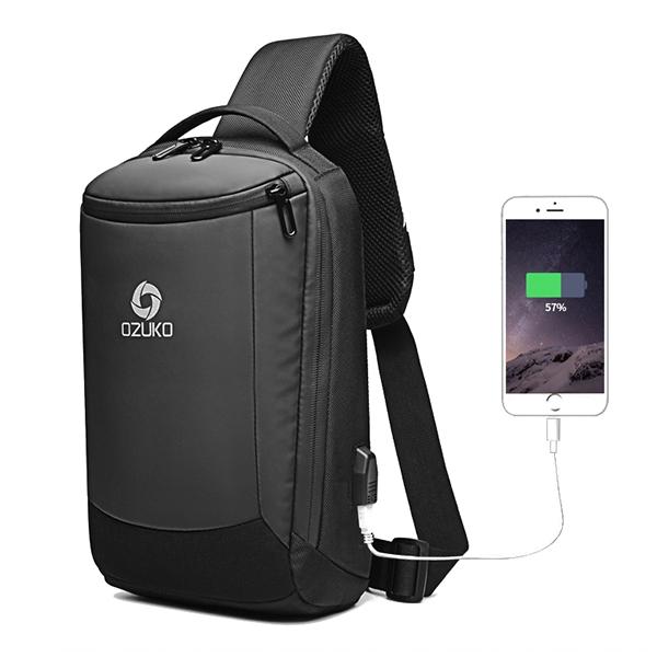 Large Capacity Waterproof Business USB Charging Port Sling Bag Chest Crossbody For Men