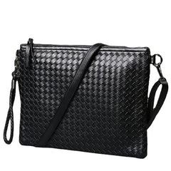 Unisex Faux Leather Woven Pattern Solid Color Business A4 Paper File Bag Envelope Clutch