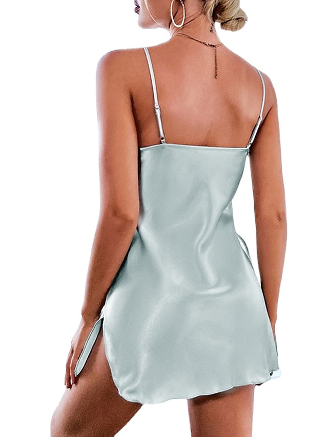 Women's Backless Slip Dress - Casual Solid Color Mini Nightwear