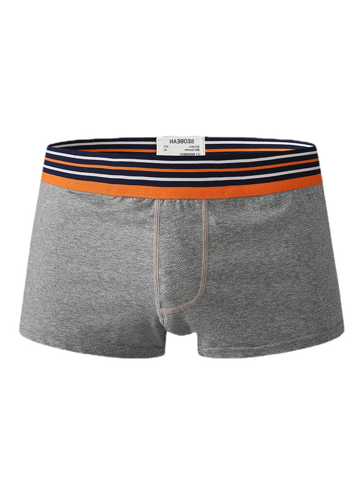 Mens Cotton Breathable Thin Striped Elastic Mid Waist Patchwork Boxers